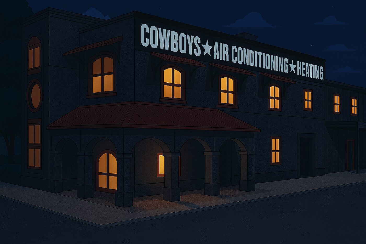 Cowboy's AC HQ after dark