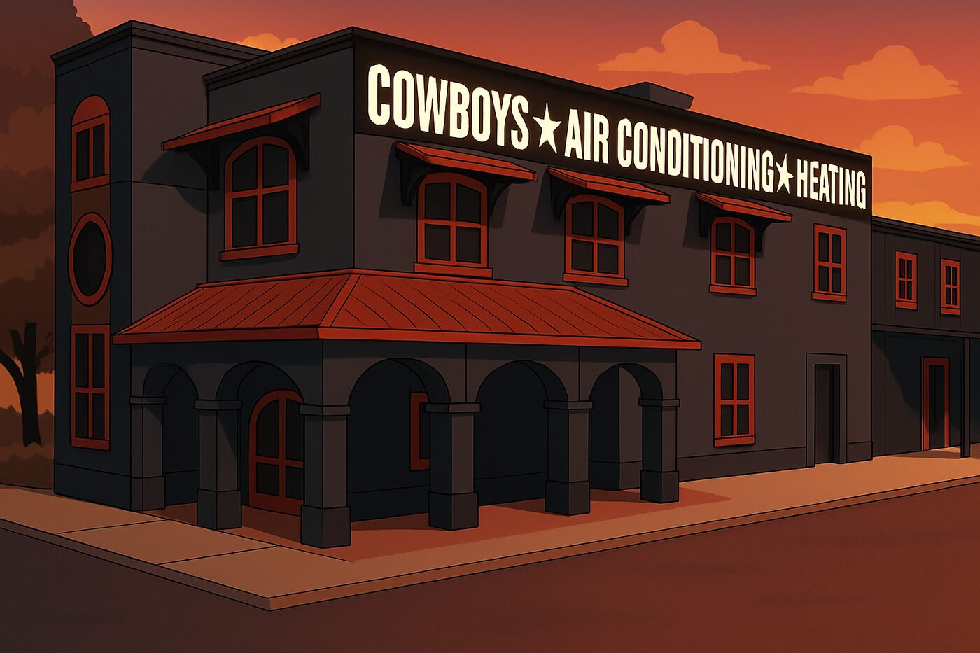 Cowboy's AC headquarters at sunset