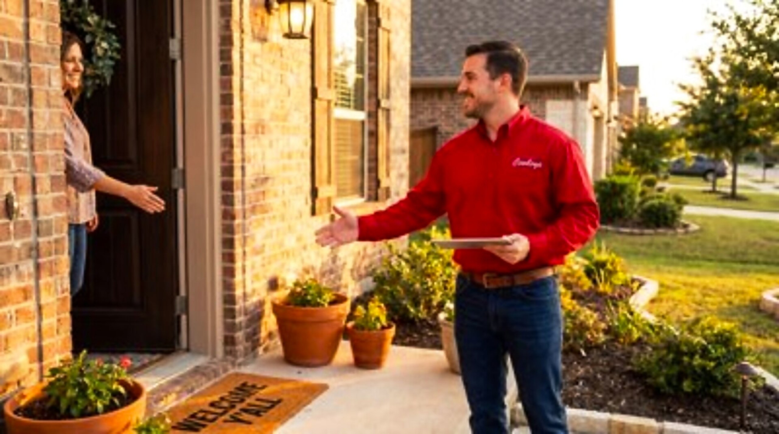 A Cowboy's technician greeted at a San Antonio front door